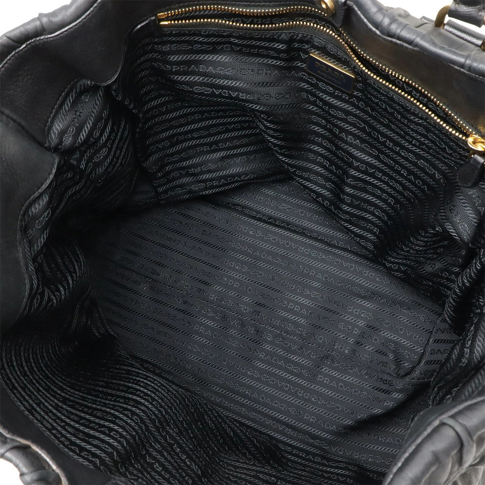 Prada NERO Handbag Leather Black Bag Gathered Tote Black - Picture 7 of 8